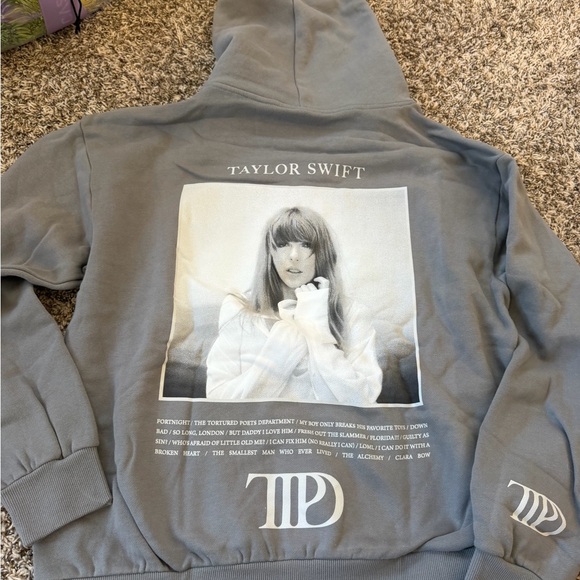 Taylor Swift TTPD Gray Hoodie with White Print - Picture 5 of 10